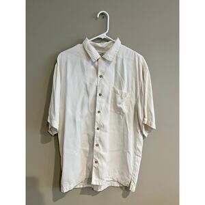 Vintage Tommy Bahama Polo Shirt 100% Silk Button Up Ivory Beige Men's Medium